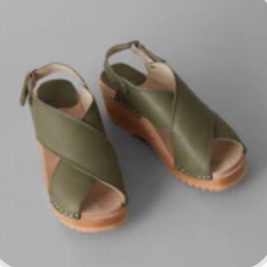Troentorp Olive Leather Clog Sandals